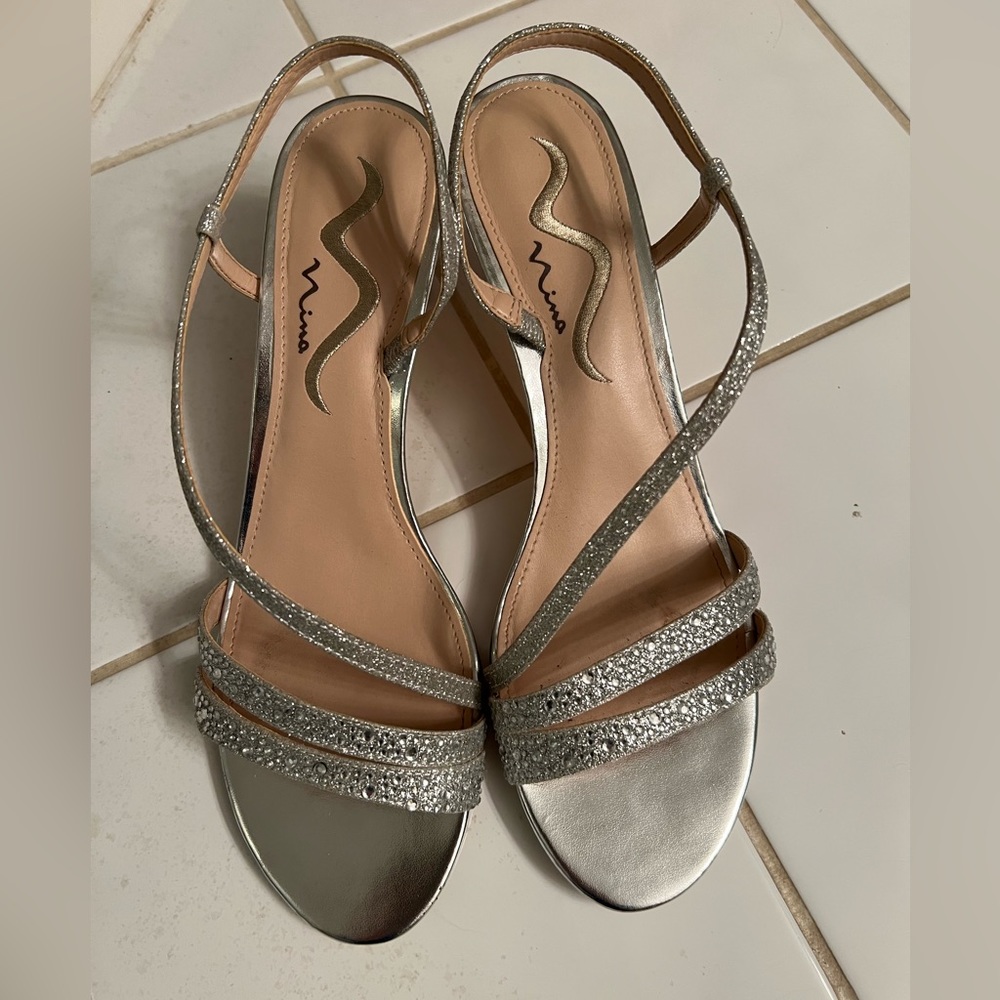 Nina Naydeen silver sandals, size 9.5, worn once!